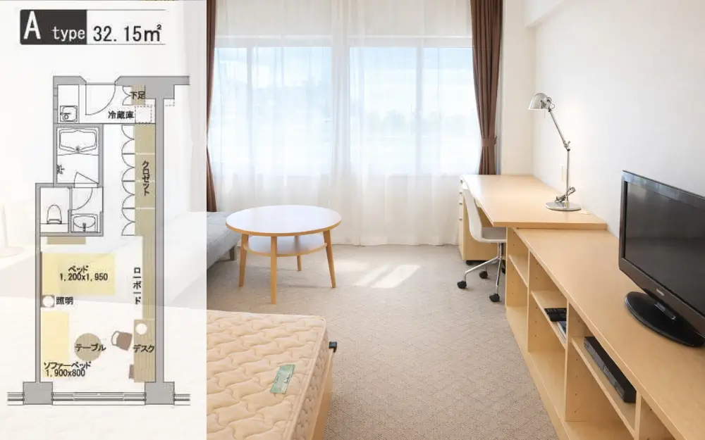 Aタイプの室内画像と間取り